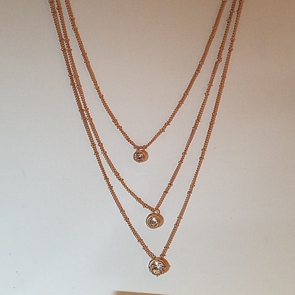 Three Stand Necklace Faux Diamond 13"-16"
